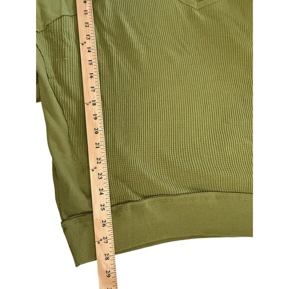 Free People Women's Large V-Neck Top Green Ferngully Waffle Pullover New - Picture 7 of 7